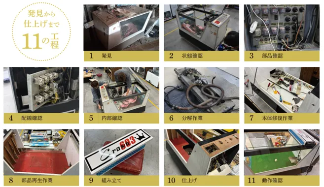 記事のイメージ:タイトーは10月30日、1960年代のクレーンゲーム機「クラウン603」を修復し、コイン投入から終了まで動く状態に復元したと発表した